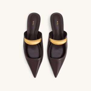 JW PEI Claret Red Mules with Gold Accent